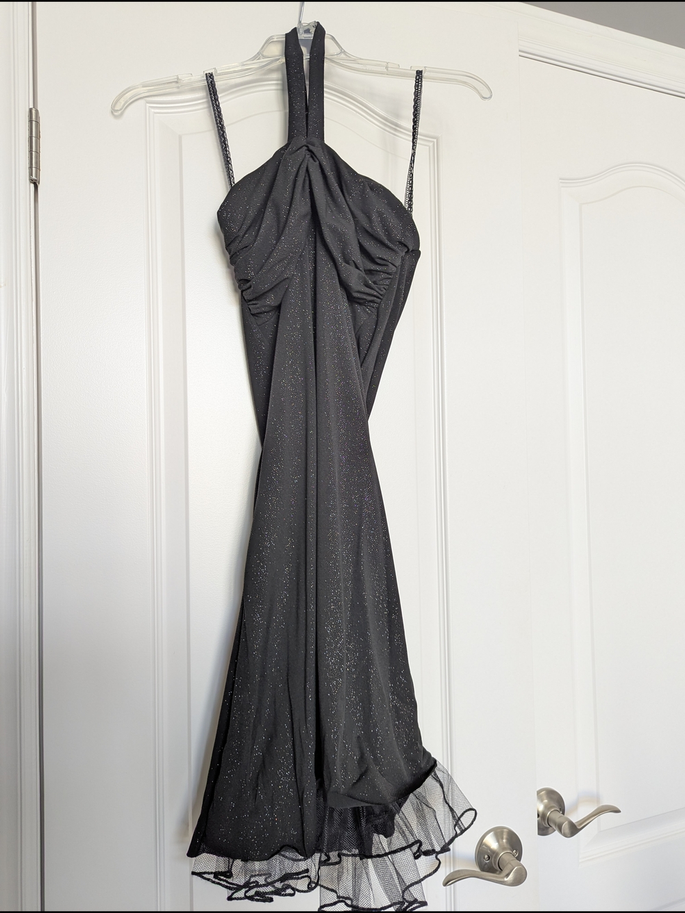 Black Sparkle Halter Evening Dress